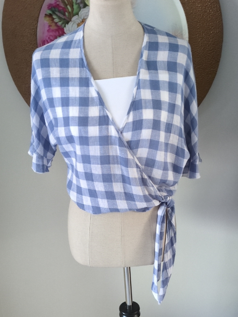 Rails Blue and White Gingham Wrap Crop Top (See Picture 8 For Closest Shade)